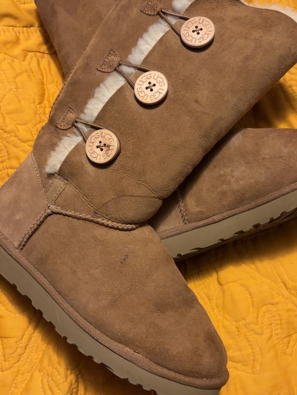 UGG Chestnut Button-Detail Suede Shearling Boots